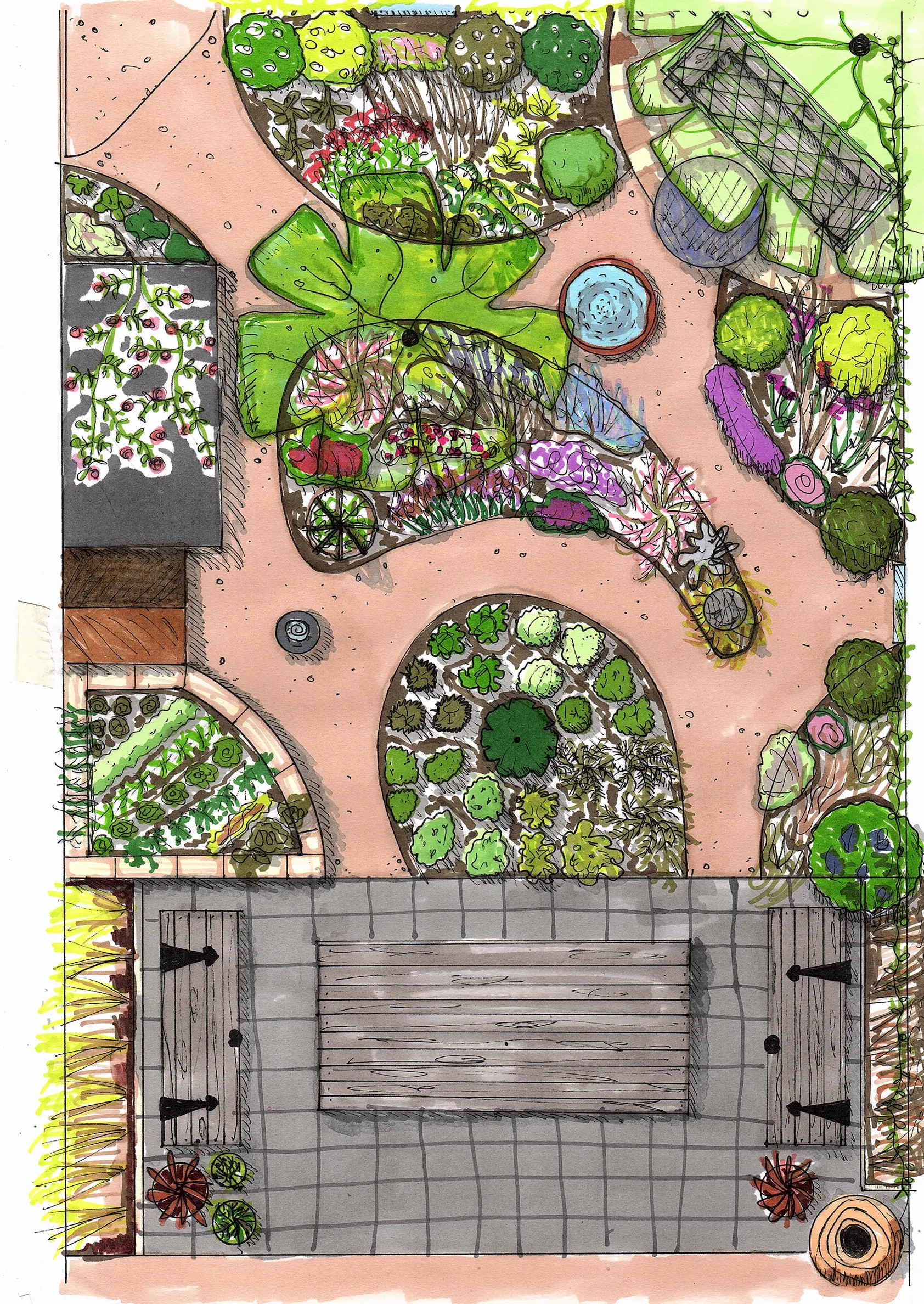 The design of the garden and the shape of the beds